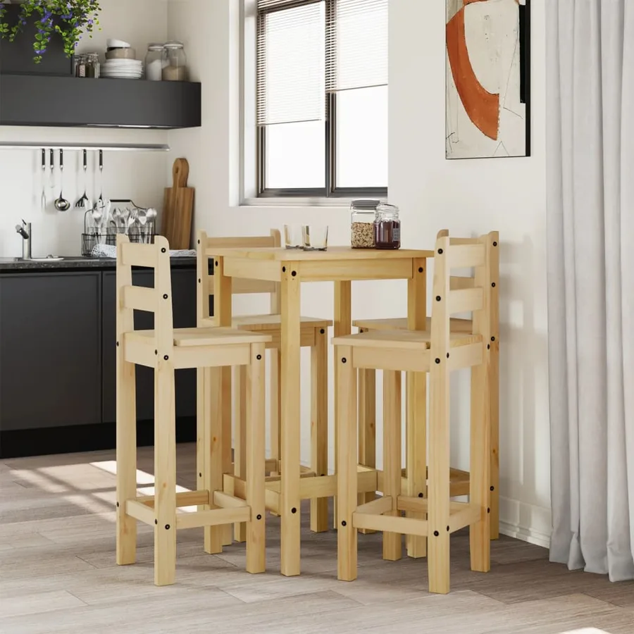 Ensemble de bar 5 pcs Bois de pin massif - 3