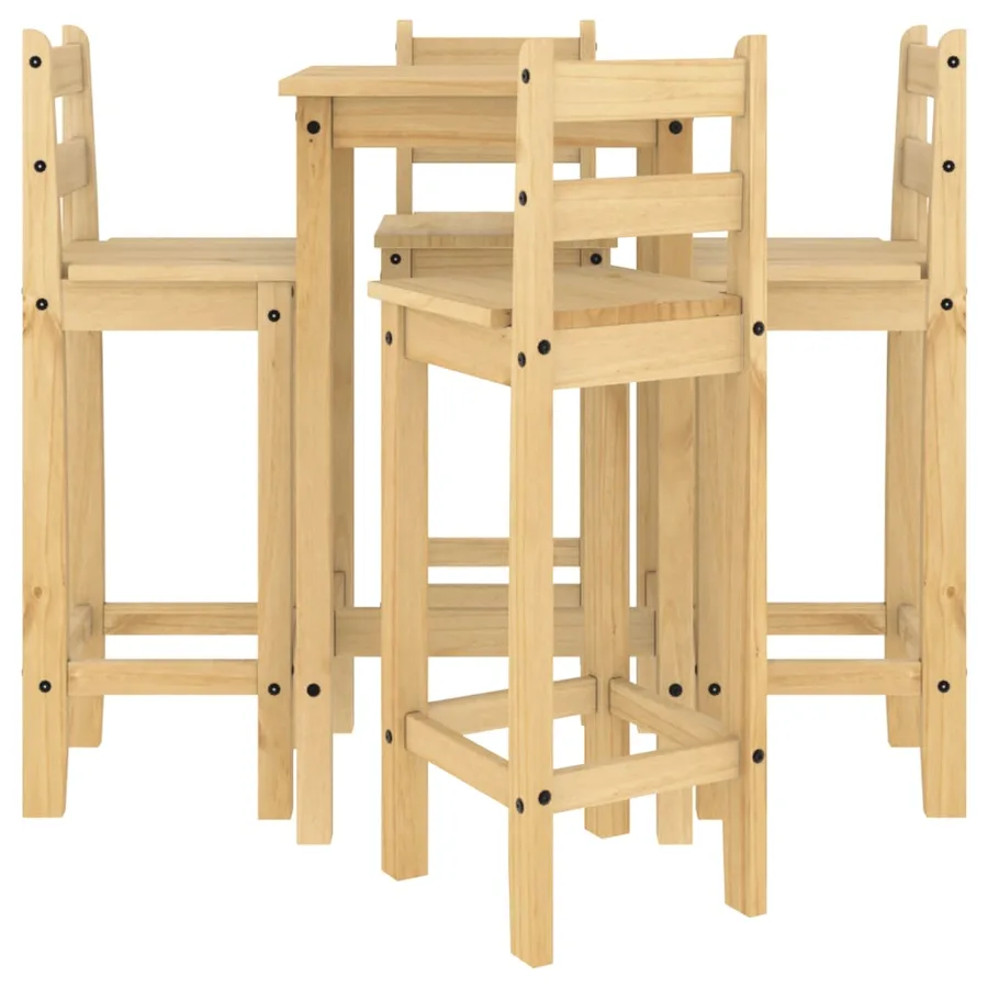 Ensemble de bar 5 pcs Bois de pin massif - 4