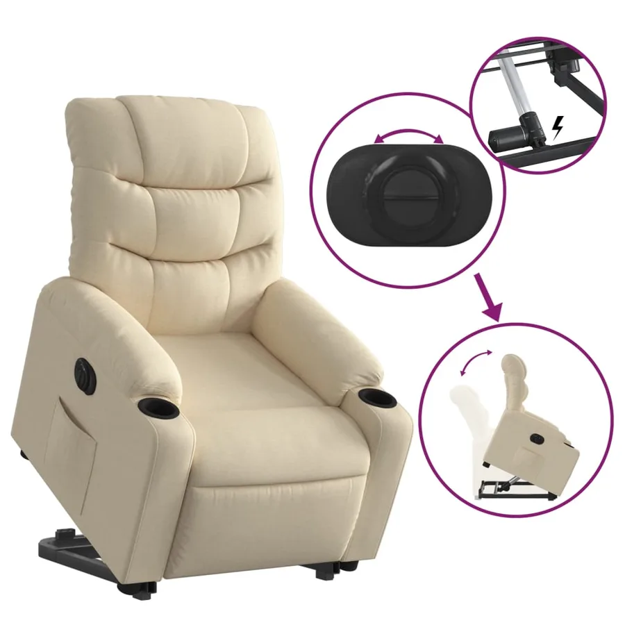 Fauteuil inclinable électrique crème tissu - 11