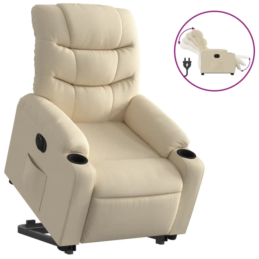 Fauteuil inclinable électrique crème tissu - 2