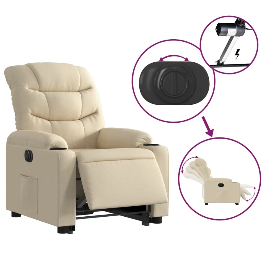 Fauteuil inclinable électrique crème tissu - 6