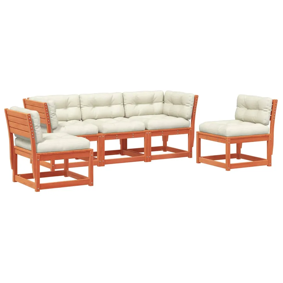 Salon de jardin 5 pcs avec coussins cire marron bois pin massif - 2