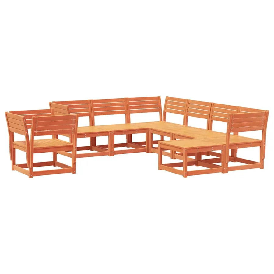 Salon de jardin 8 pcs cire marron bois de pin massif - 2