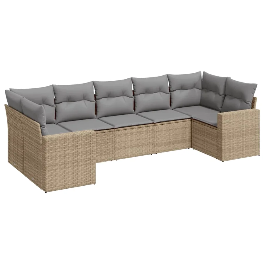 Salon de jardin avec coussins 7 pcs beige résine tressée - 2
