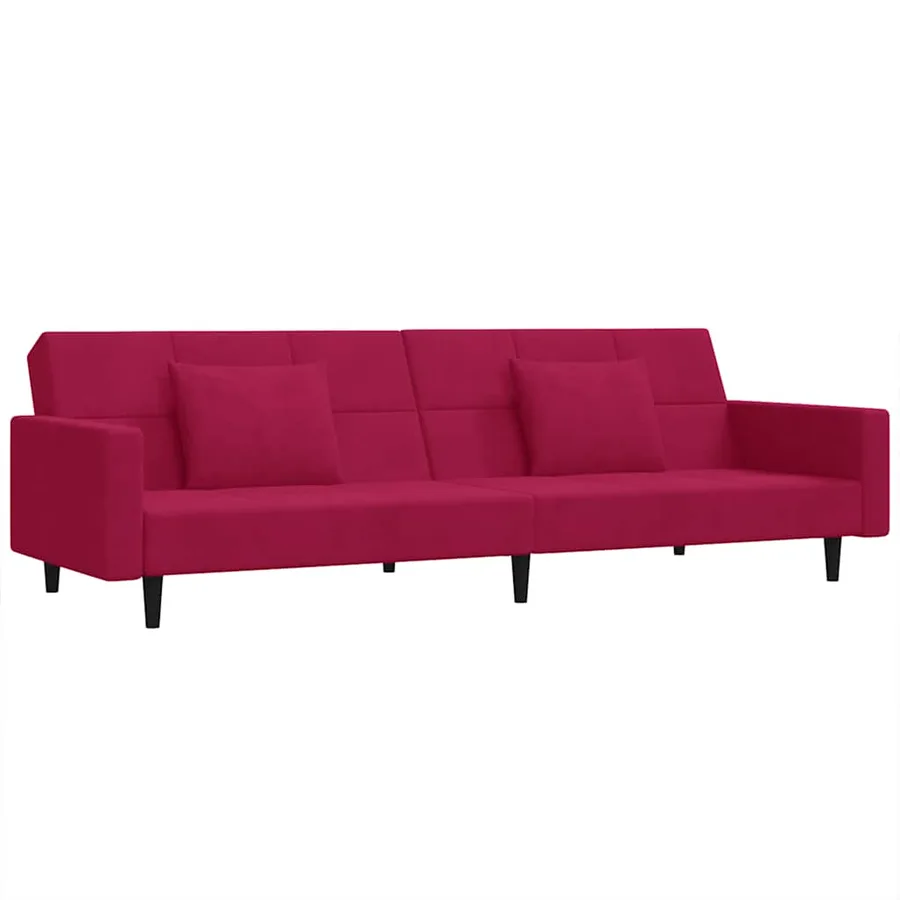 Canapé-lit à 2 places et deux oreillers Rouge bordeaux Velours - 2