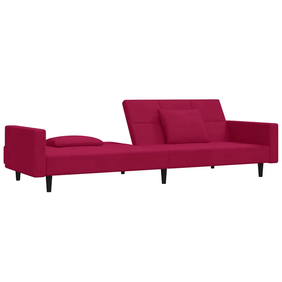 Canapé-lit à 2 places et deux oreillers Rouge bordeaux Velours - 5