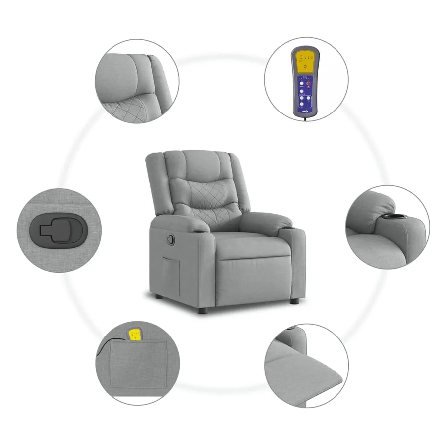 Fauteuil inclinable de massage en tissu gris clair - 6