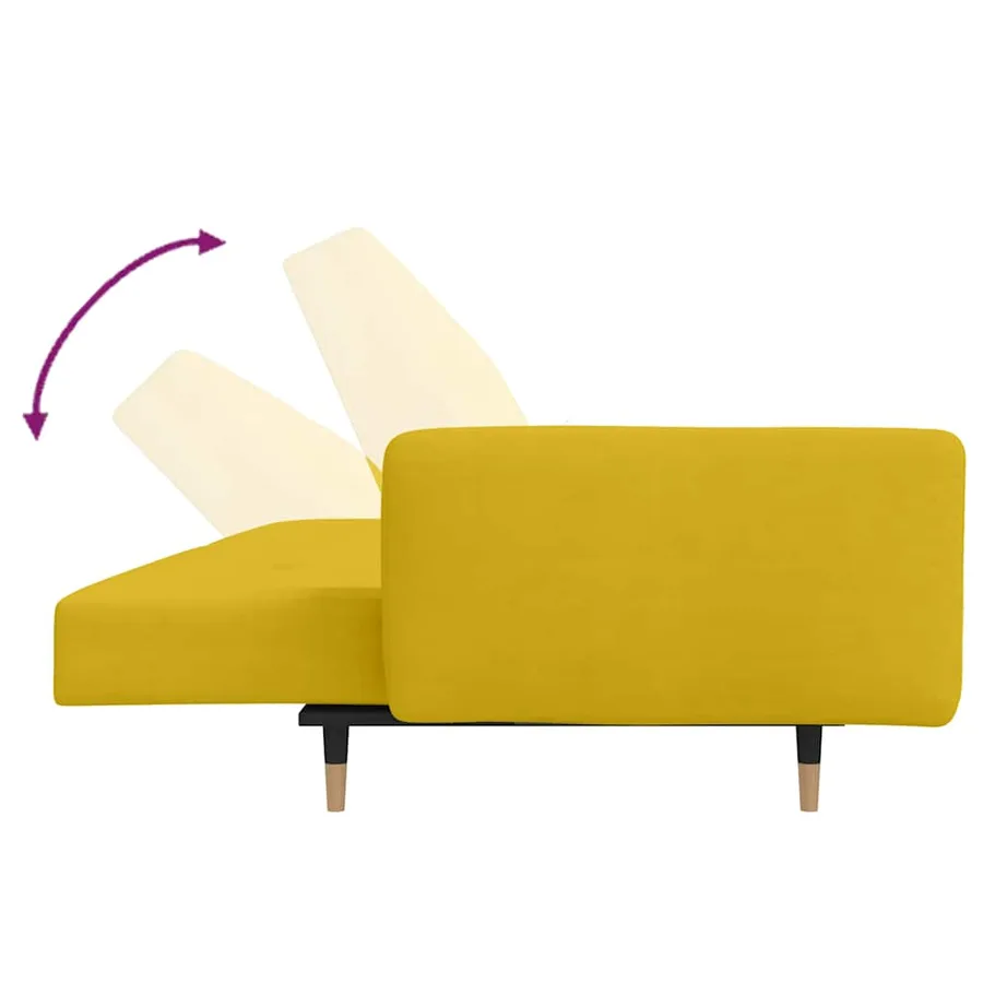Canapé-lit à 2 places avec deux oreillers Jaune Velours - 8