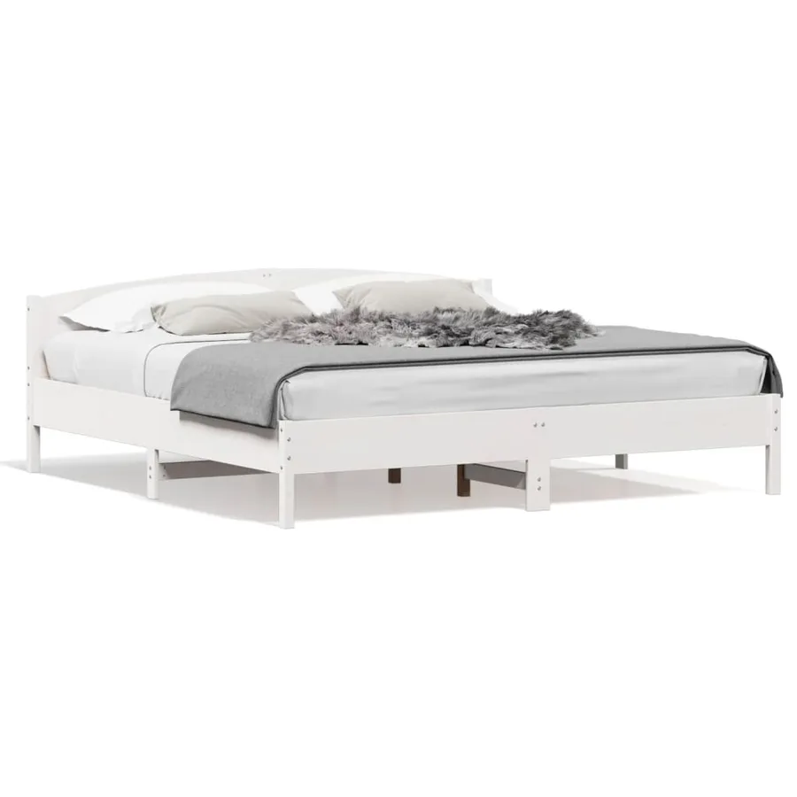 Cadre de lit sans matelas blanc 200x200 cm bois massif de pin - 2