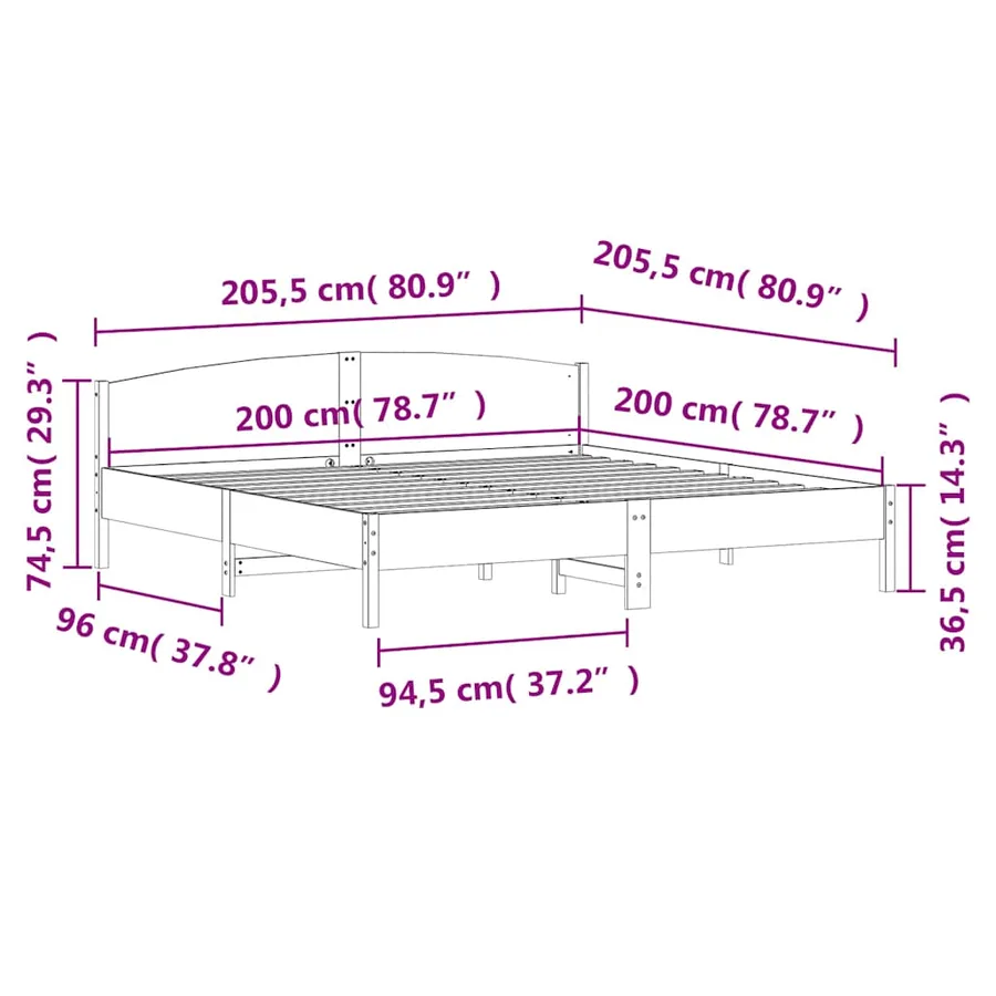 Cadre de lit sans matelas blanc 200x200 cm bois massif de pin - 9