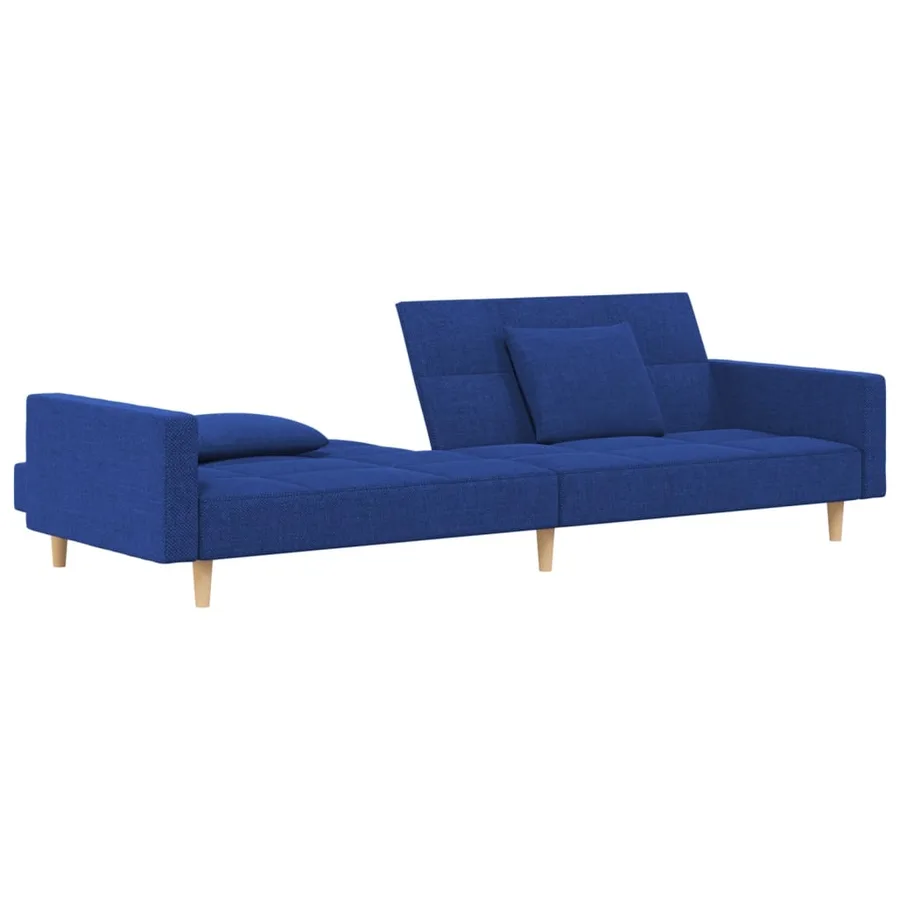 Canapé-lit à 2 places avec deux oreillers bleu tissu - 5
