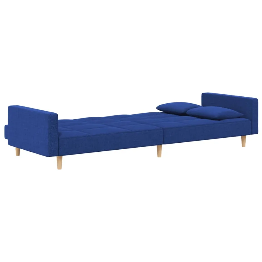 Canapé-lit à 2 places avec deux oreillers bleu tissu - 6