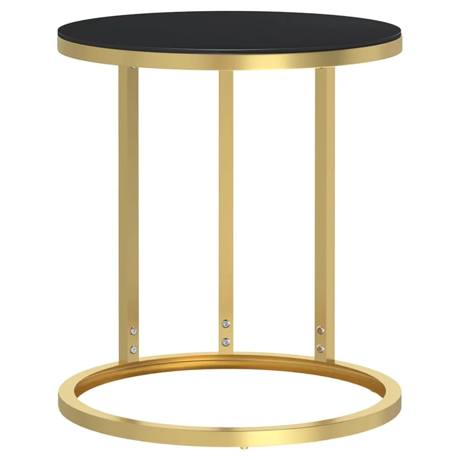 Table d'appoint Doré et noir 45 cm Verre trempé - 2