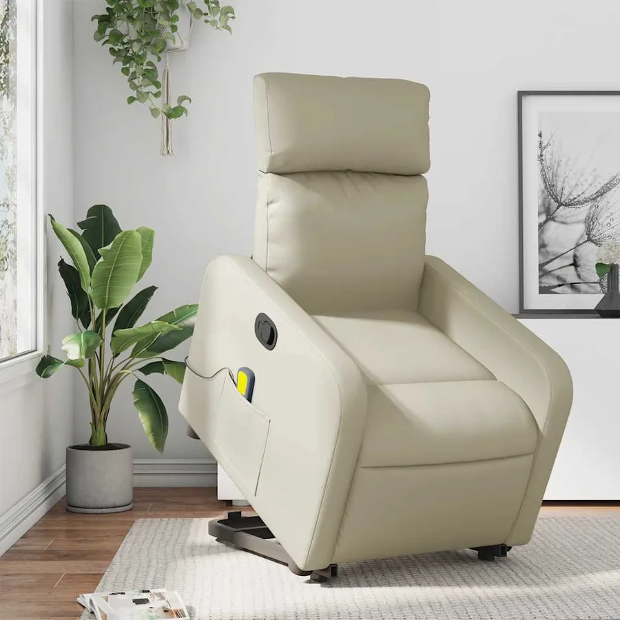 Fauteuil inclinable de massage Crème Similicuir - 15