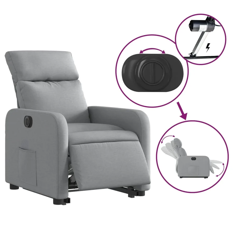 Fauteuil inclinable électrique gris clair tissu - 6