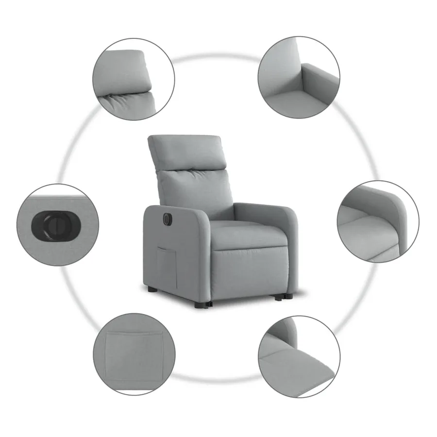 Fauteuil inclinable électrique gris clair tissu - 8