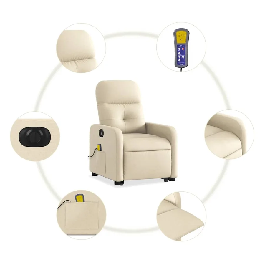 Fauteuil inclinable de massage électrique Crème Tissu - 8