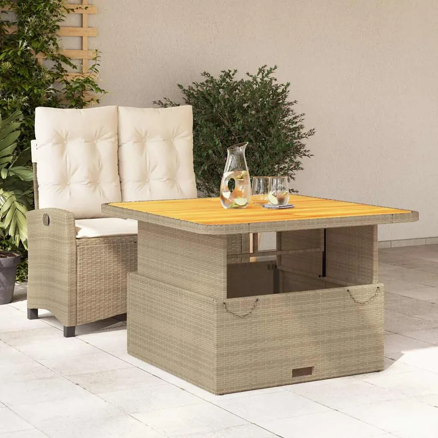 Ensemble à manger de jardin et coussins 2 pcs beige poly rotin