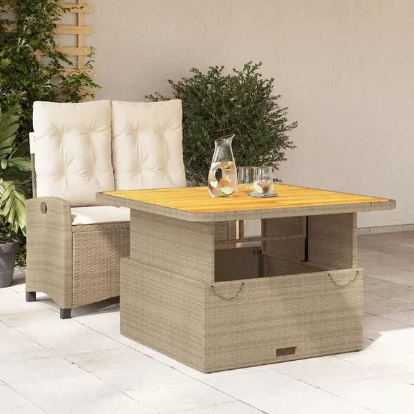 Ensemble à manger de jardin et coussins 2 pcs beige poly rotin