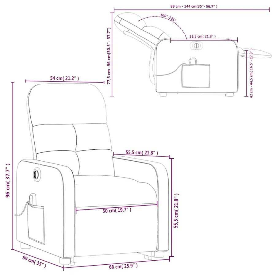 Fauteuil inclinable de massage électrique Marron Tissu - 17