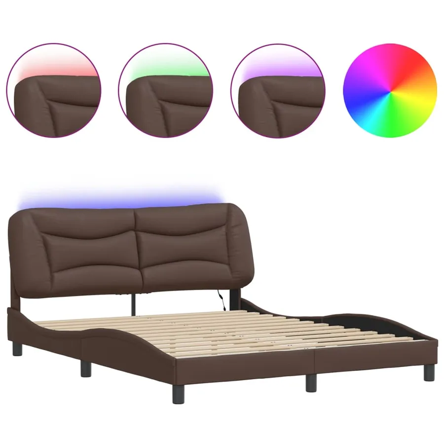 Cadre de lit avec LED sans matelas Hvar marron 160x200 cm - 2