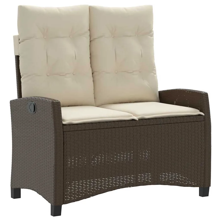 Banc inclinable de jardin avec coussins marron résine tressée - 2