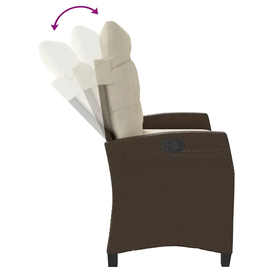 Banc inclinable de jardin avec coussins marron résine tressée - 6