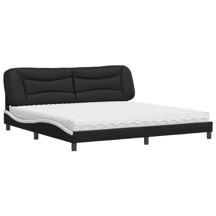 Lit avec matelas Hvar noir et blanc 200x200 cm similicuir - 2