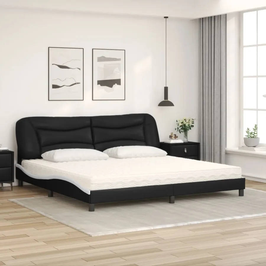 Lit avec matelas Hvar noir et blanc 200x200 cm similicuir - 3