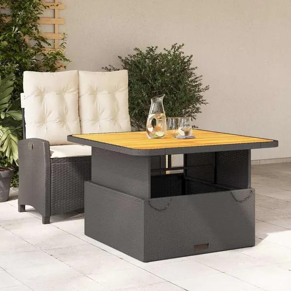 Ensemble à manger de jardin coussins 2pcs noir résine tressée