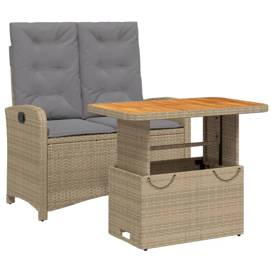 Ensemble à manger de jardin et coussins 2 pcs beige poly rotin - 2