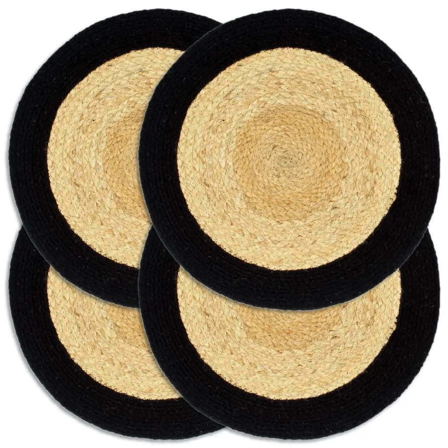 Napperons 4 pcs Naturel et noir 38 cm Jute et coton