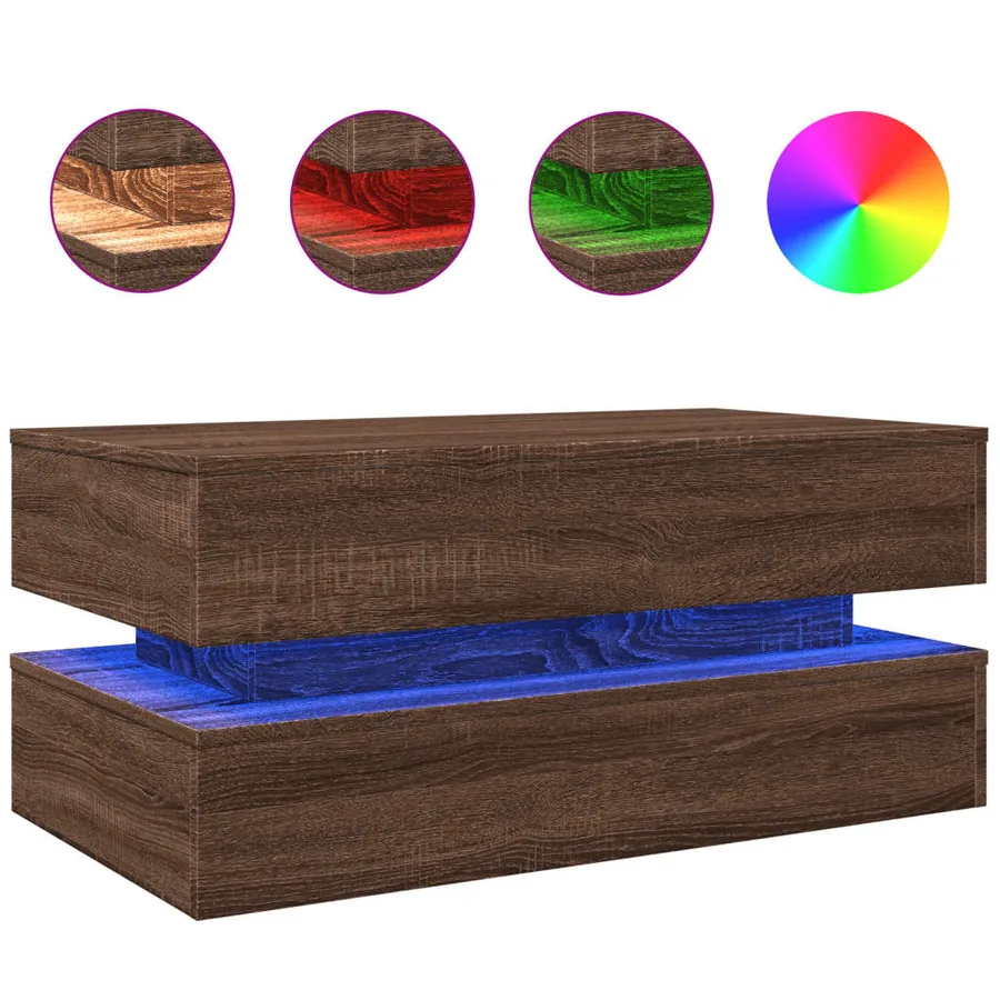 Table basse avec lumières LED chêne marron 90x50x40 cm - 2