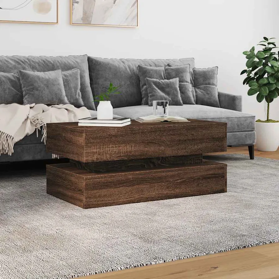 Table basse avec lumières LED chêne marron 90x50x40 cm - 4