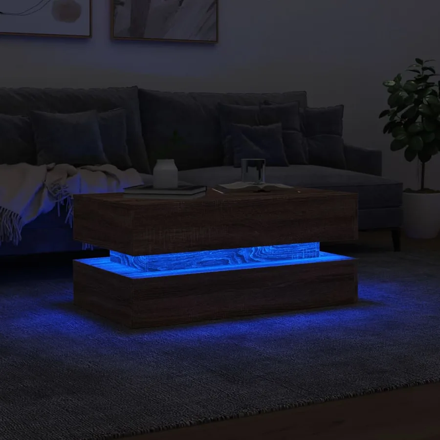 Table basse avec lumières LED chêne marron 90x50x40 cm - 5