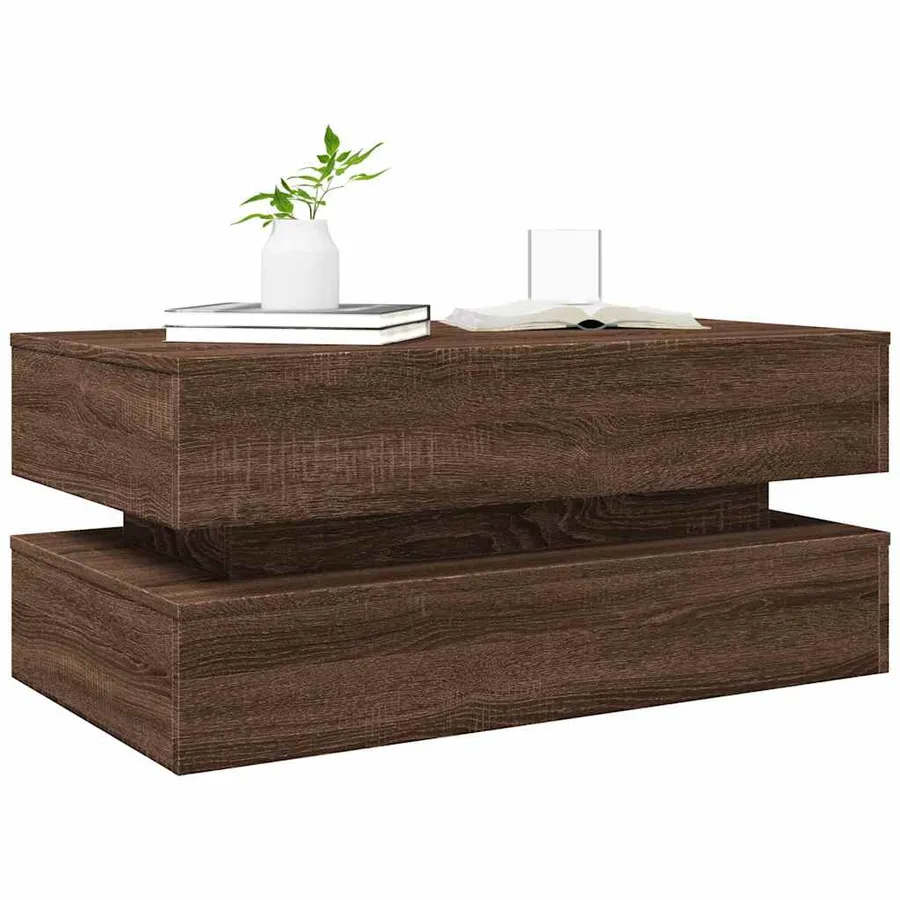 Table basse avec lumières LED chêne marron 90x50x40 cm - 6