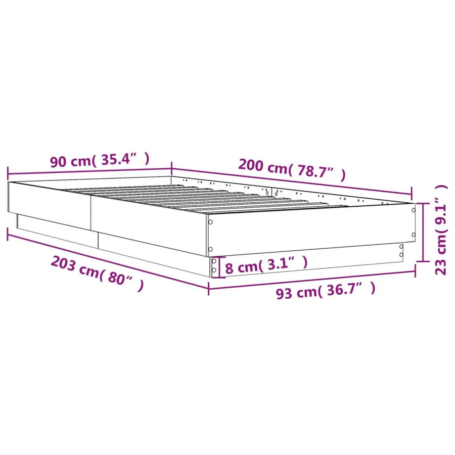 Cadre de lit sans matelas avec lumières LED 90x200 cm - 14
