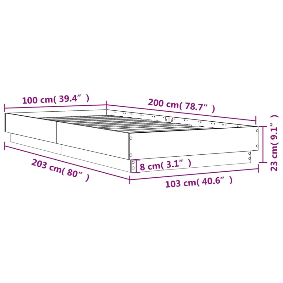 Cadre de lit sans matelas avec lumières LED 100x200 cm - 15
