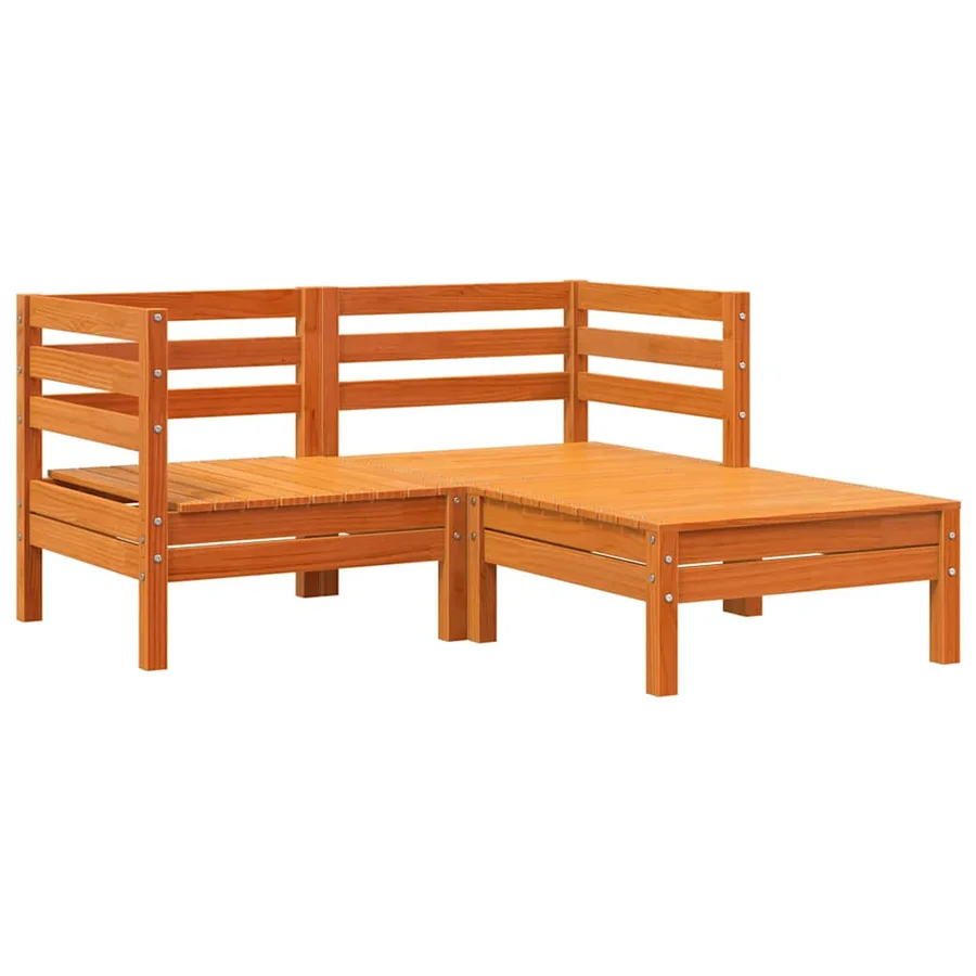 Canapé de jardin 2 places repose-pied cire marron bois massif - 2