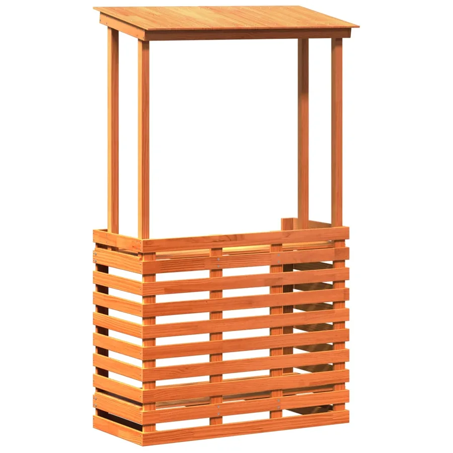 Table de bar d'extérieur avec toit marron bois massif - 2