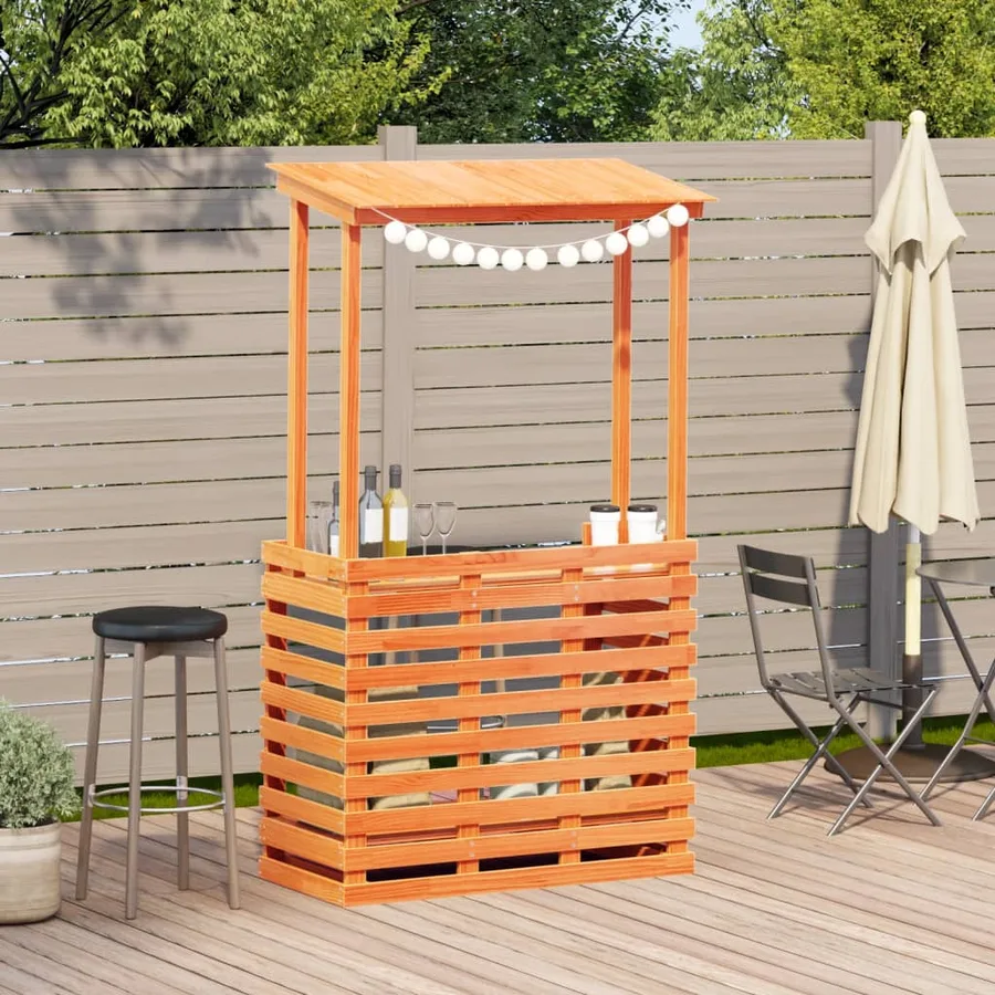 Table de bar d'extérieur avec toit marron bois massif - 3