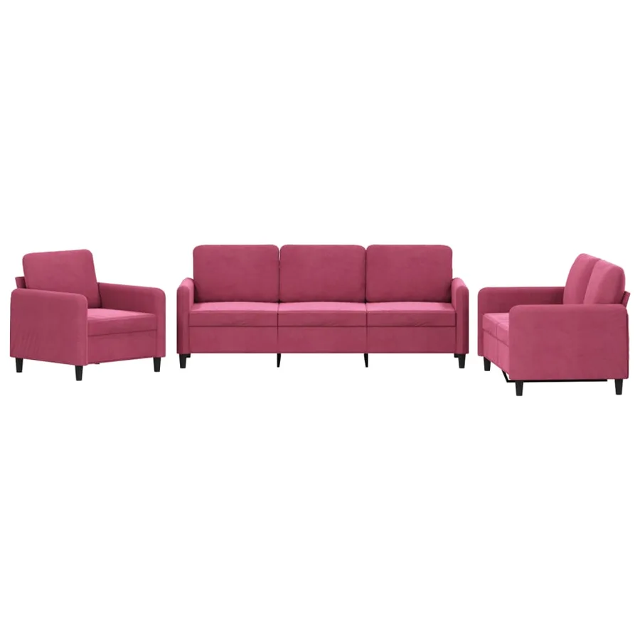 Ensemble de canapés 3 pcs rouge bordeaux velours - 2