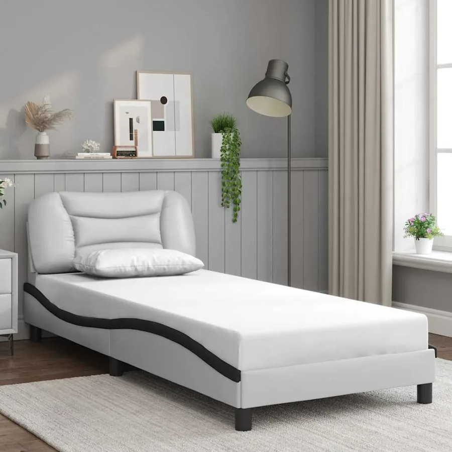 Cadre de lit sans matelas Hvar blanc et noir 90x190 cm similicuir