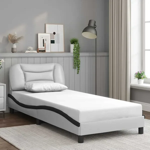 Cadre de lit sans matelas Hvar blanc et noir 90x190 cm similicuir