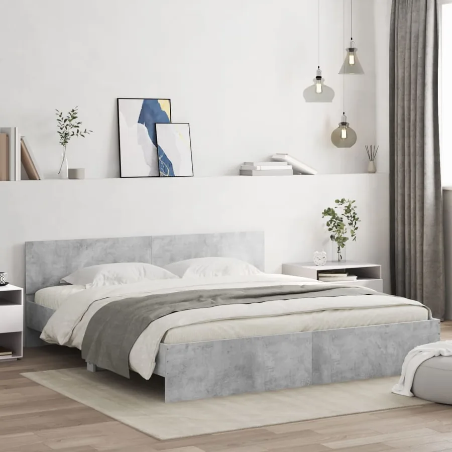 Cadre de lit avec LED sans matelas gris béton 200x200 cm
