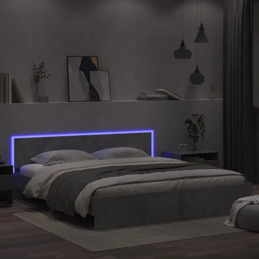 Cadre de lit avec LED sans matelas gris béton 200x200 cm - 4