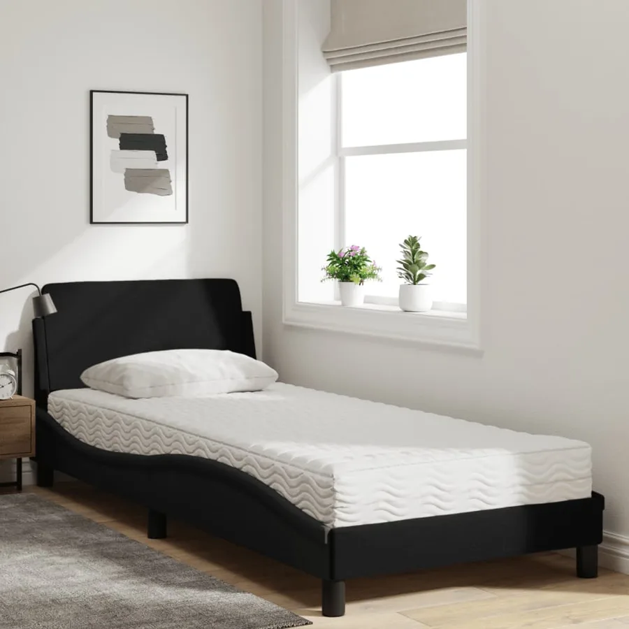 Lit avec matelas Dover noir 90x190 cm tissu - 3