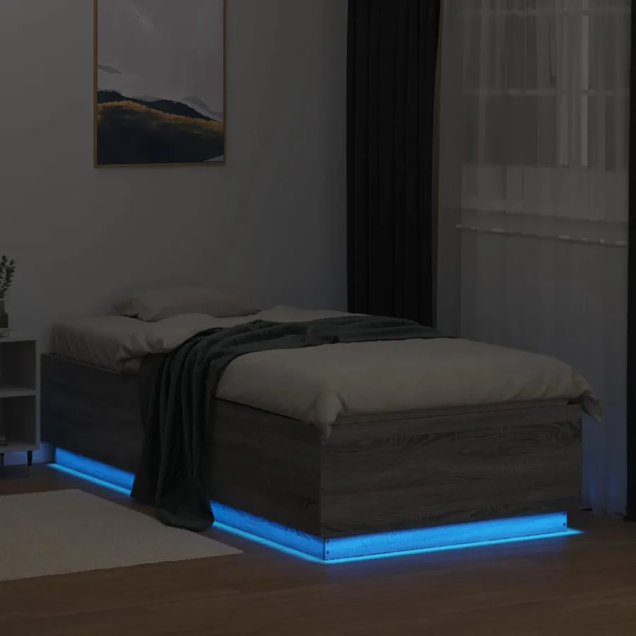 Cadre de lit avec LED sans matelas sonoma gris 100x200 cm - 4