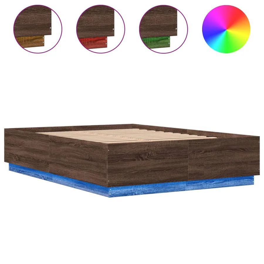 Cadre de lit avec LED sans matelas chêne marron 120x200 cm - 2