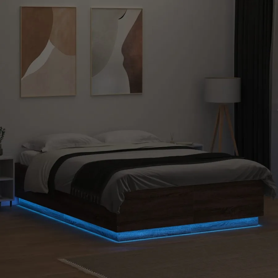 Cadre de lit avec LED sans matelas chêne marron 120x200 cm - 4